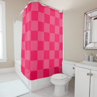 Pink chequered background shower curtain