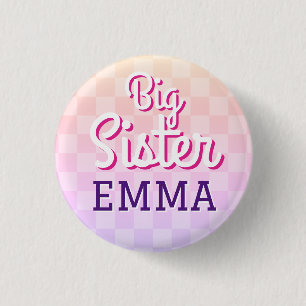 Pink Chequered Big Sister Pin Button