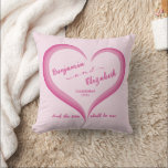 Pink Chequered Couple's Love Heart Cushion<br><div class="desc">This pillow has a pink chequered back and a light pink front with three multi-coloured hearts framing the names of the couple. An "Established" date is provided to commemorate the year of your wedding, year you met, or your engagement year. The phrase "And the two shall be one" is placed...</div>