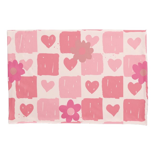 Pink chequered design  pillowcase (Front)