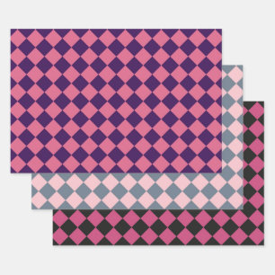 Pink Chequered Diamond Pattern - Multicolor set Wrapping Paper Sheet