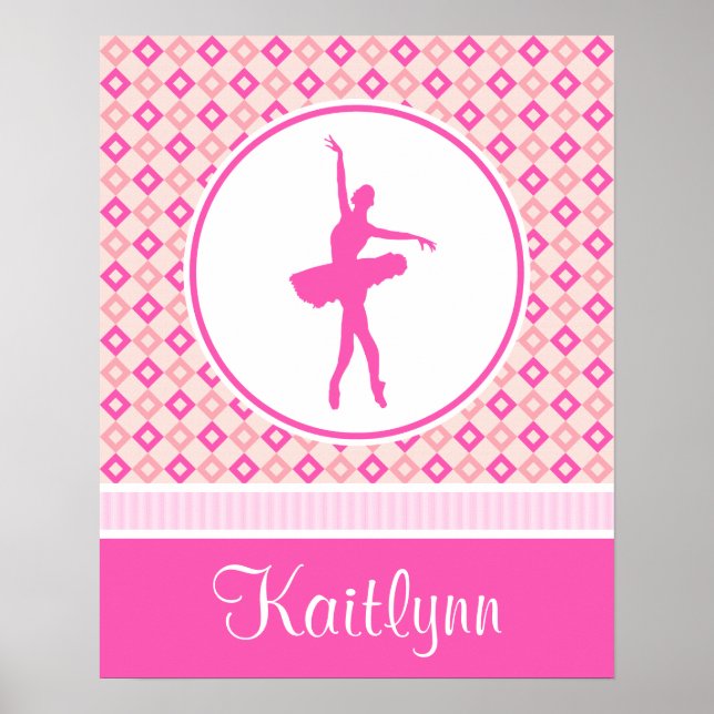 Pink Chequered Diamonds Dance with Monogram Poster (Front)