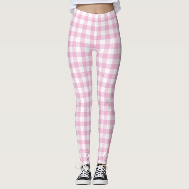 Pink Chequered Gingham Pastel Women Leggings (Front)