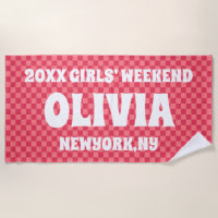 Pink Chequered Girls Weekend Personalised Name 