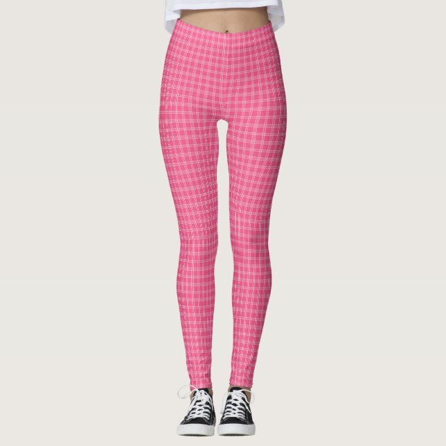 Pink chequered leggings displayed front and back  (Front)