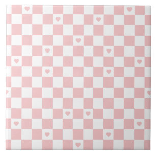 Pink Chequered Pattern Background Ceramic Tile