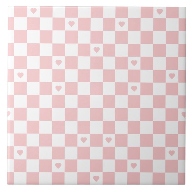 Pink Chequered Pattern Background Ceramic Tile (Front)
