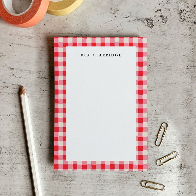 Pink Chequered Personalised Post-it Notes (Pink and Red Checkered Personalized Post-it Notes)
