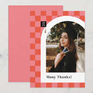 Pink Chequered Photo Graduation Thank You Card