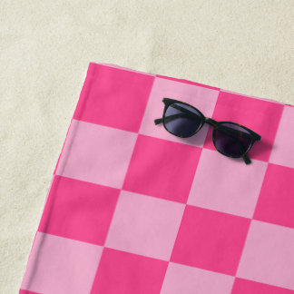 Pink Chequered Print Beach Towel