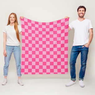 Pink Chequered Print Fleece Blanket