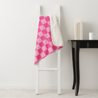 Pink Chequered Print Sherpa Blanket