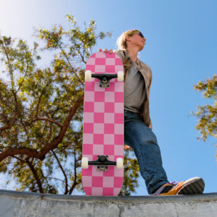 Pink Chequered Print Skateboard
