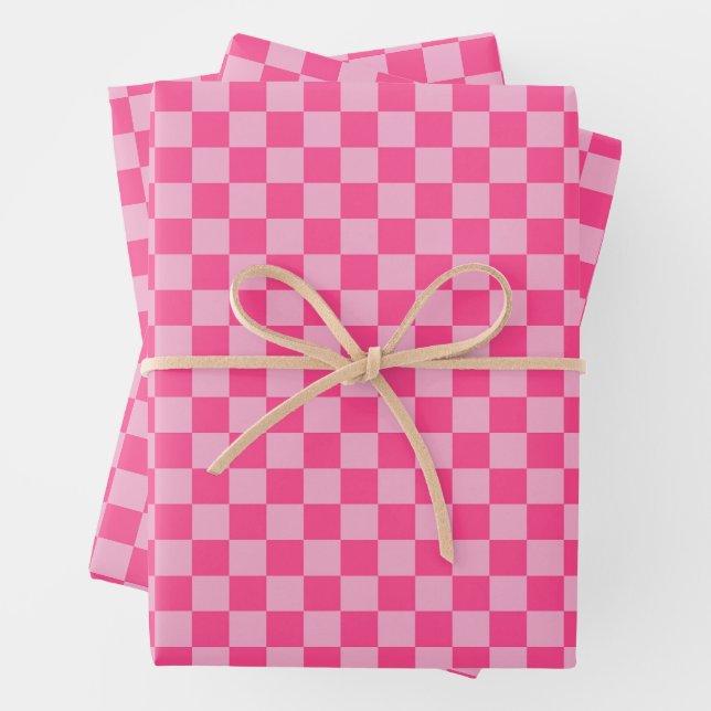 Pink Chequered Print Wrapping Paper Sheet (In situ)
