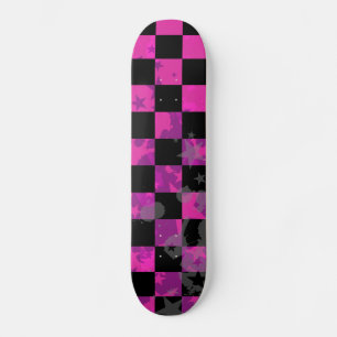 Pink Chequered Stars Girls Skateboard Deck