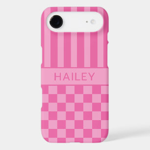 Pink Chequered Striped Personalised
