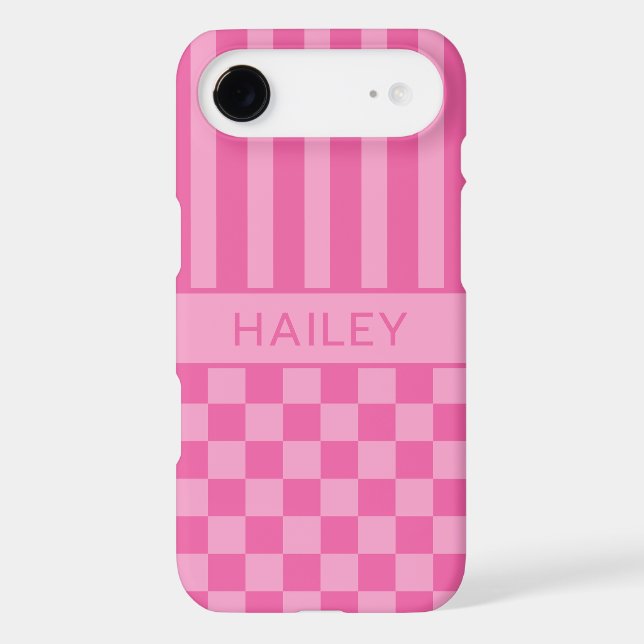 Pink Chequered Striped Personalised (Back)