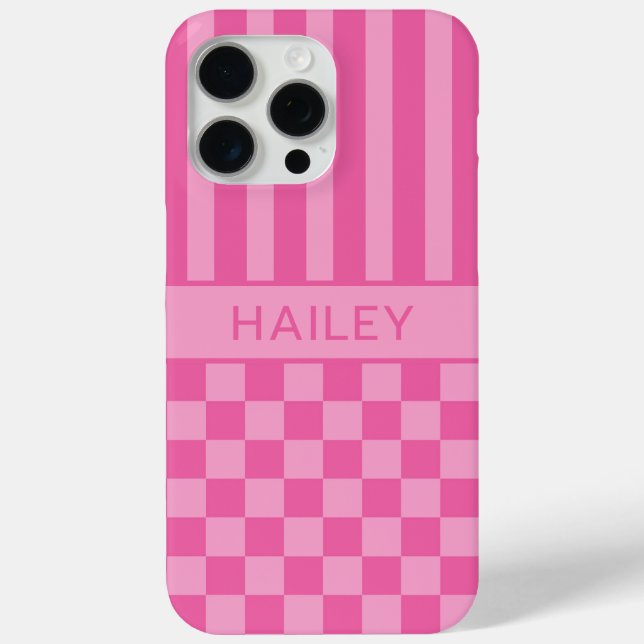 Pink Chequered Striped Personalised Case-Mate iPhone Case (Back)