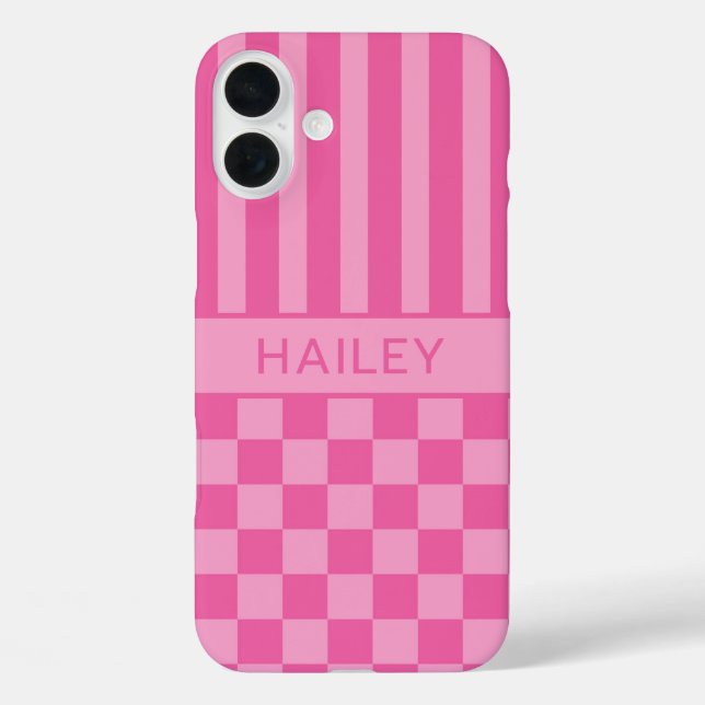 Pink Chequered Striped Personalised Case-Mate iPhone Case (Back)