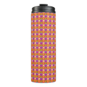 pink chequered thermal tumbler