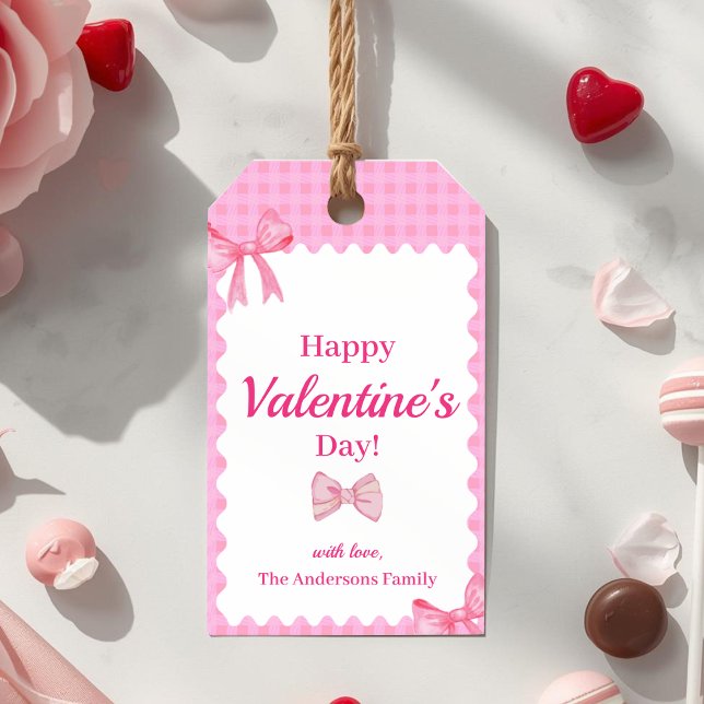 Pink Chequered Valentine Gift Tag Bow & Ribbon (Creator Uploaded)