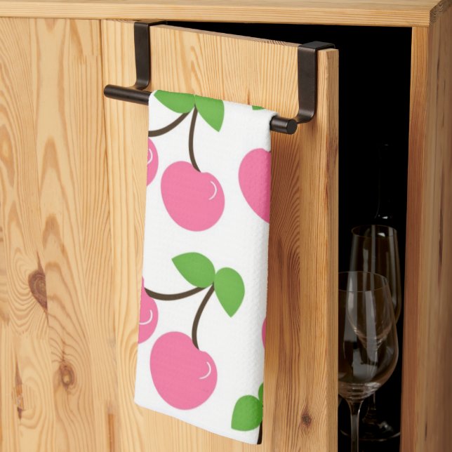 Pink Cherries Microfiber Kitchen Towel (Thirds Fold)