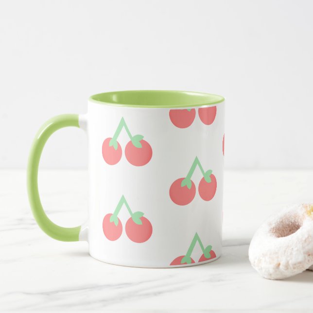 Pink Cherries Pattern Mug (With Donut)