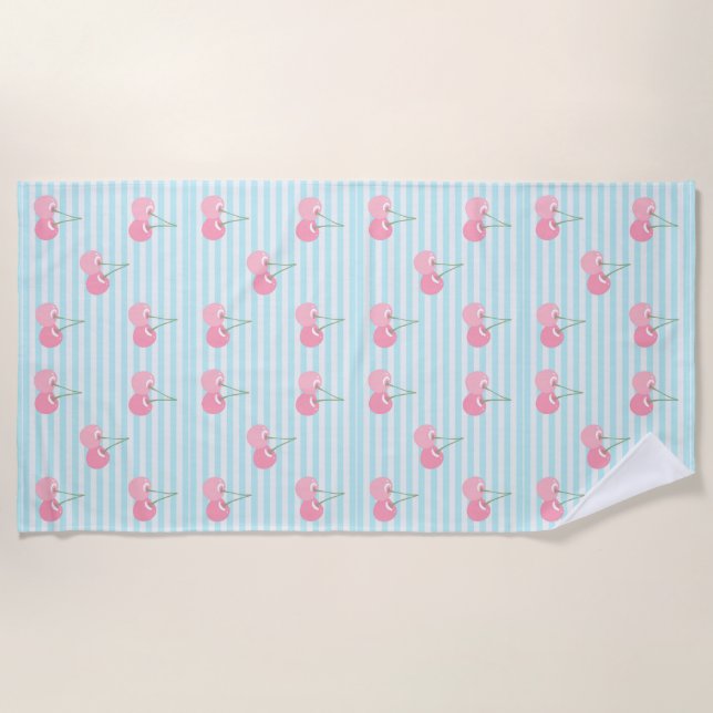 Pink Cherries Summer Beach Towel (Front)