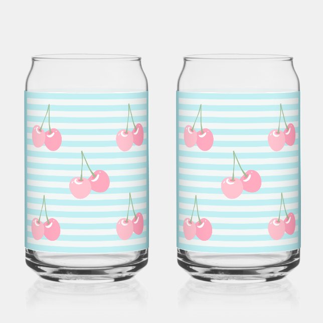  Pink Cherries Summer Can Glass (Front)