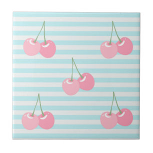 Pink Cherries Summer Ceramic Tile