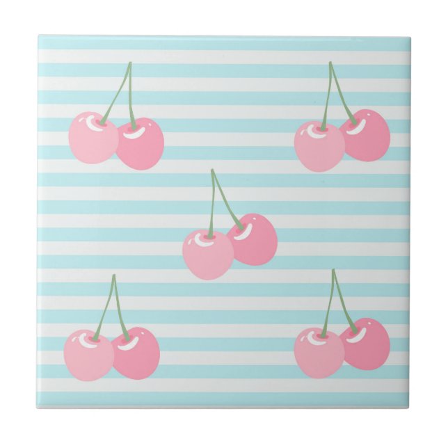 Pink Cherries Summer Ceramic Tile (Front)