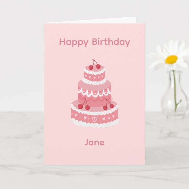 Pink Cherry Birthday Cake Card (Small Plant)
