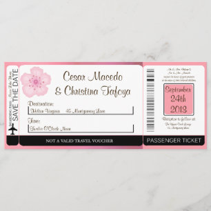Pink Cherry Bloss Boarding Pass Wedding Invitation