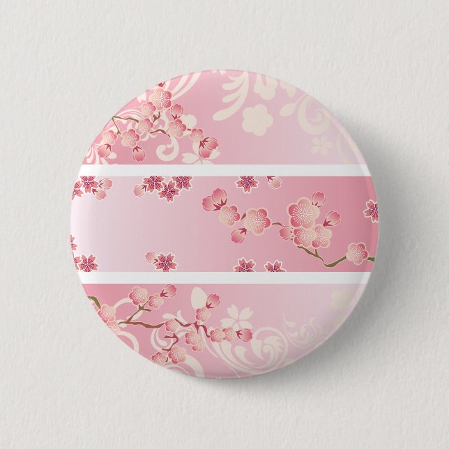 Pink cherry blossom 6 cm round badge (Front)