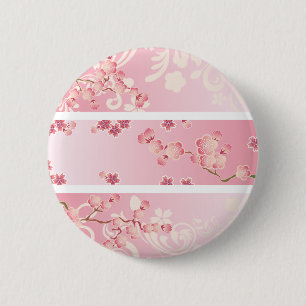 Pink cherry blossom 6 cm round badge