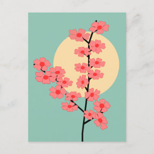 Pink Cherry Blossom and Sun Postcard