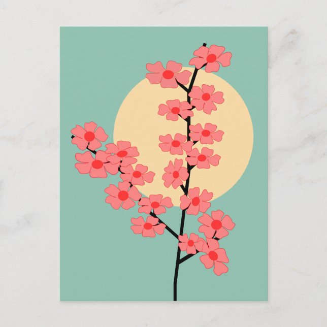 Pink Cherry Blossom and Sun Postcard (Front)