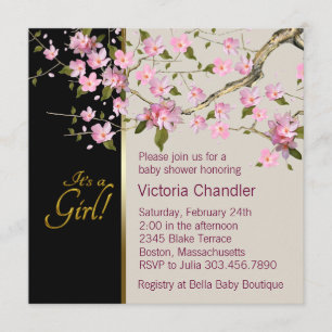 Pink Cherry Blossom Baby Shower Invitations