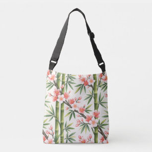 Pink Cherry Blossom Bamboo Botanical Asian Zen Gar Crossbody Bag