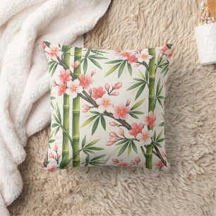 Pink Cherry Blossom Bamboo Botanical Asian Zen Gar Cushion