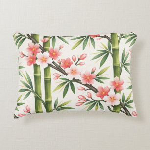 Pink Cherry Blossom Bamboo Botanical Asian Zen Gar Decorative Cushion
