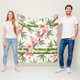 Pink Cherry Blossom Bamboo Botanical Asian Zen Gar Fleece Blanket