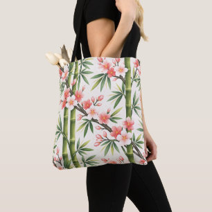 Pink Cherry Blossom Bamboo Botanical Asian Zen Gar Tote Bag
