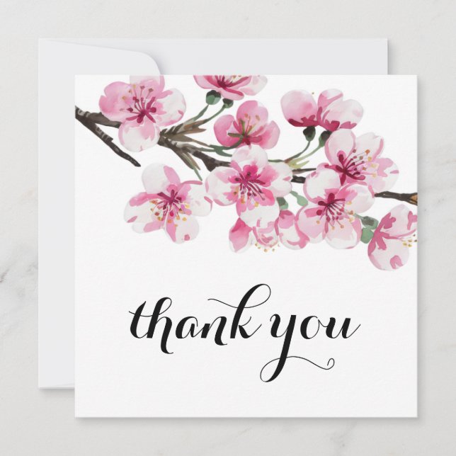 Pink Cherry Blossom Botanical Bridal Shower  Thank You Card (Front)
