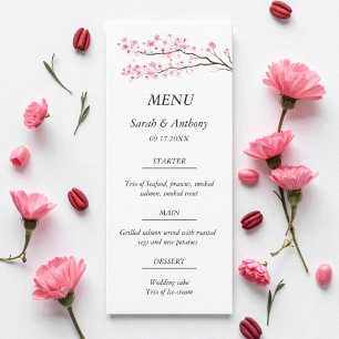 Pink Cherry Blossom Botanical Floral Wedding Food  Menu
