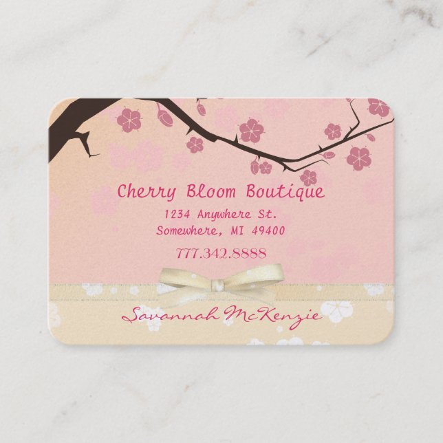 Pink Cherry Blossom Boutique Business Cards (Front)