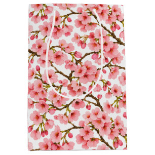 Pink Cherry Blossom Branch Pattern Medium Gift Bag
