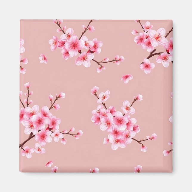 Pink Cherry Blossom Branches Pattern Magnet (Front)