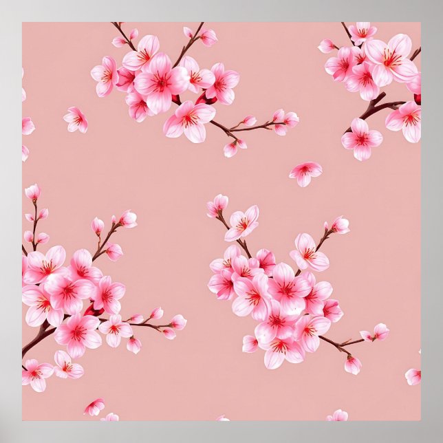 Pink Cherry Blossom Branches Pattern Poster (Front)