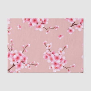 Pink Cherry Blossom Branches Pattern Tissue Paper